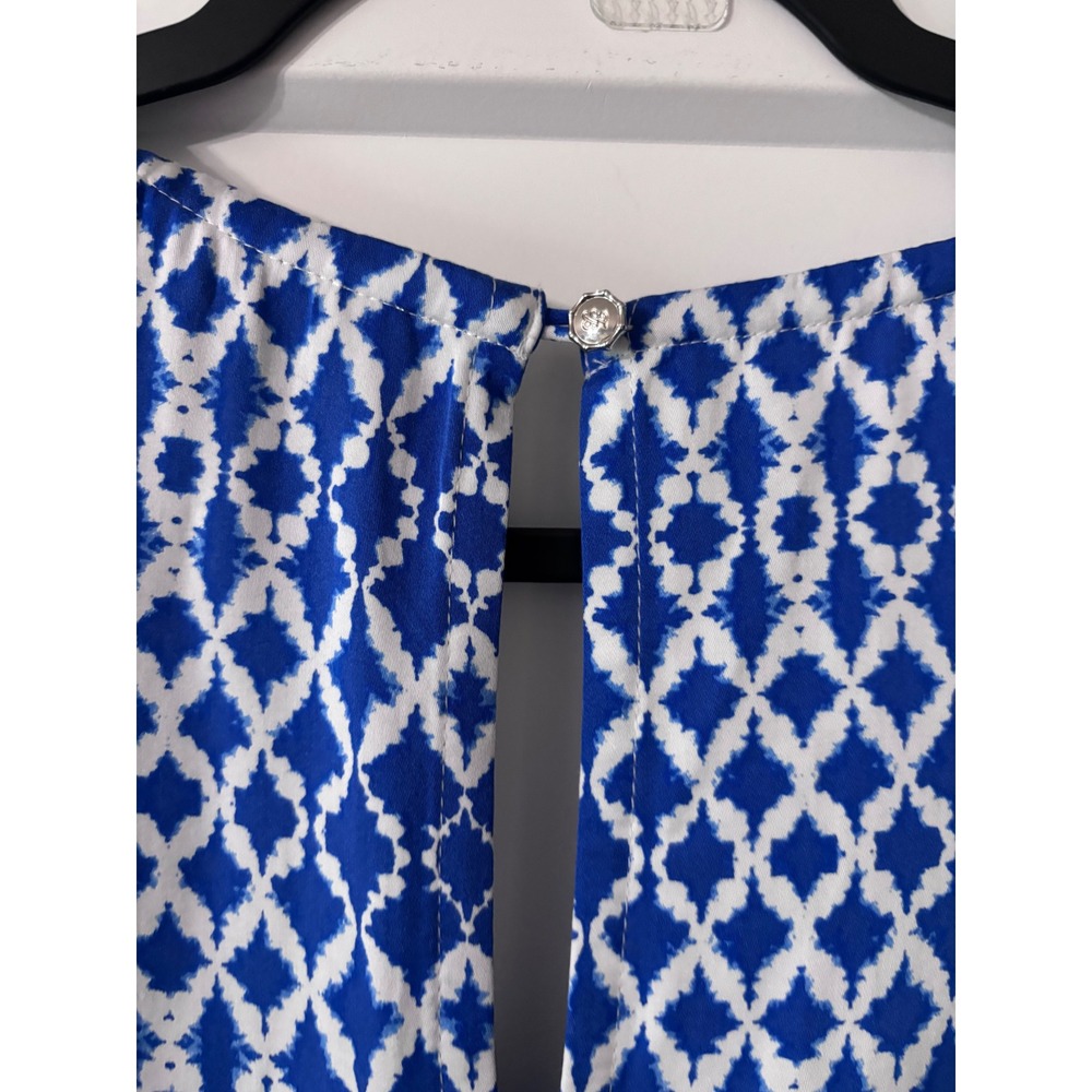 Tommy Bahama Blue White Geometric Tiered High-Low Maxi Dress Pockets XL SW621721 - Picture 4 of 9